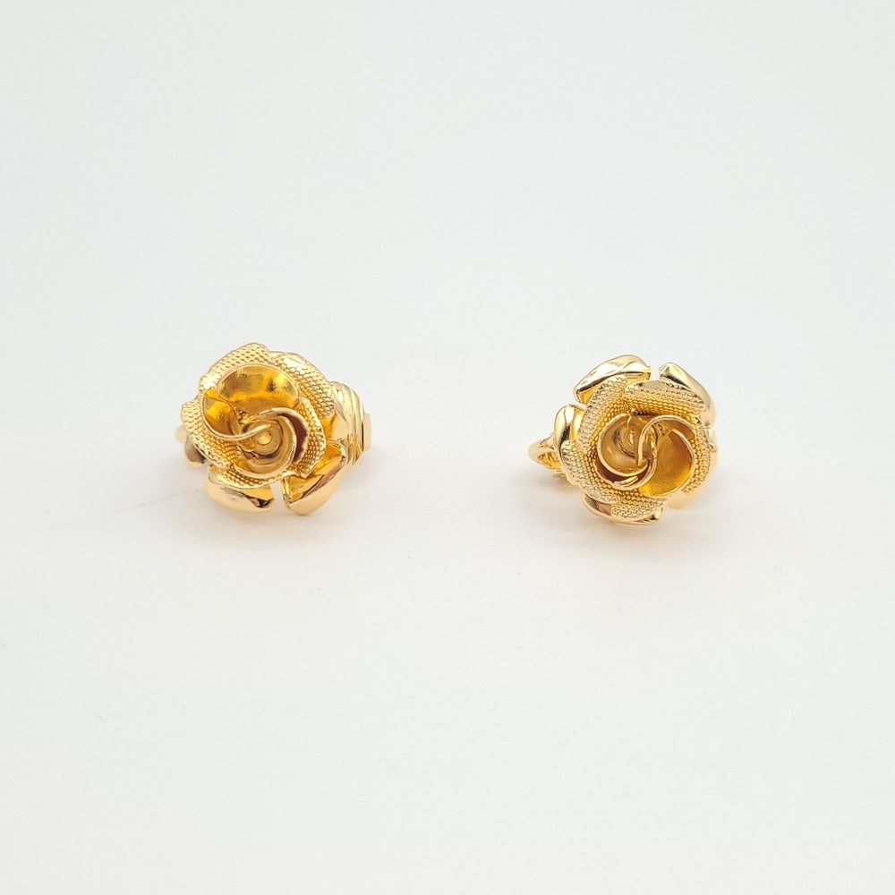 Vintage Gold Rose Screw Back Earrings Floral Studs